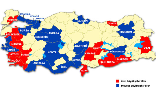 Bykehirlerin kapsama alanna 13 yeni il daha katld