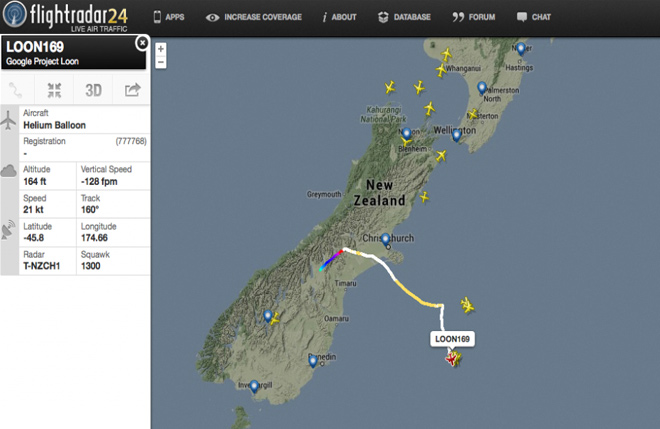Google balon uurdu, Yeni Zelanda kart.