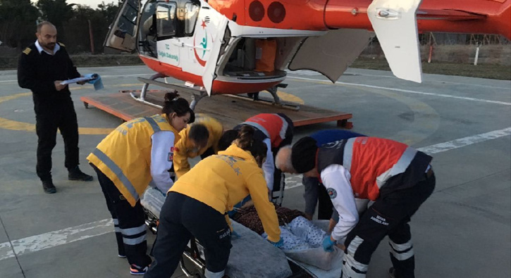 Kalp hastas kadnn yardmna ambulans helikopter yetiti