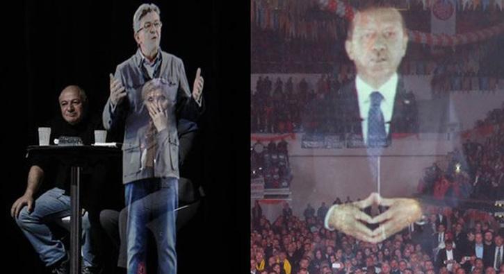 Seim kampanyasnda hologram teknolojisi kullanarak lke tarihine geti! Reuters, Erdoan' hatrlatt
