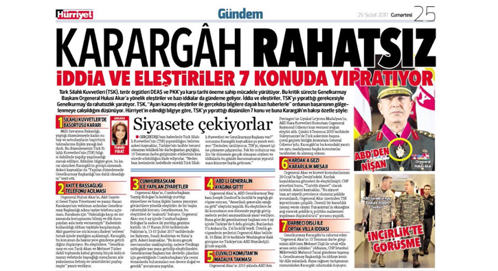 Hrriyet'in 'Karargah' manetine tepkiler byyor! Genelkurmay Bakan'ndan rahatsz olan kim?