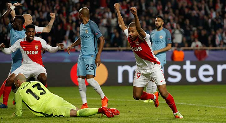 Monaco sahas�nda Manchester City'i 3-1 ma�lup etti ve �eyrek finale y�kseldi