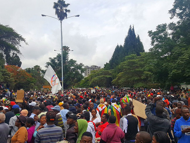 Zimbabve'de askeri mdaheleyi destekleyen binlerce kii bakentte yry yapyor     