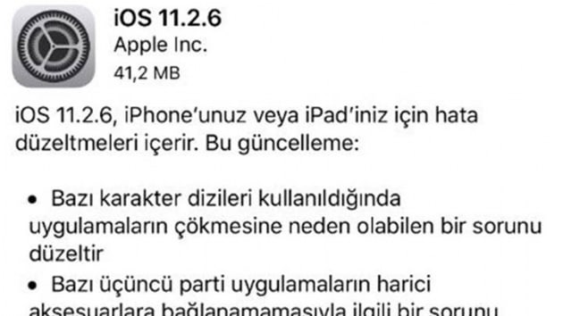 iOS 11.2.6 gncellemesi yaynland