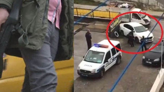 Samsundakamaya alan bir otomobili polisler, lastiklerine ate ederek durdurmaya alt