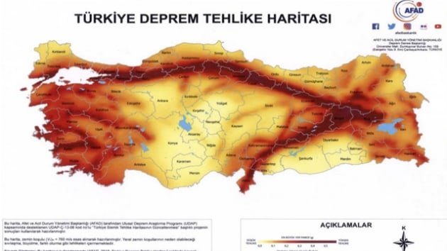 Trkiye Deprem Tehlike Haritas yaymland 