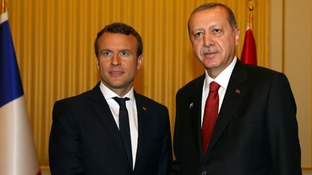 Cumhurbakan Recep Tayyip Erdoan, Fransa Cumhurbakan Emmanuel Macron ile telefonda grt