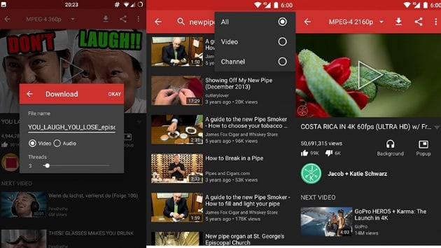 YouTube'un hem reklamsz hem de internet olmadan kullanlmasn salayan uygulama: Newpipe