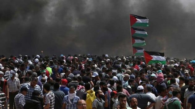 Gazze'ye uygulanan yaptrmlarn kaldrlmas iin protesto gsterisi dzenlendi