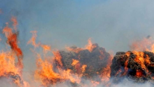 Erzurum Horasanda 25 bin balya ot yanarak kl oldu