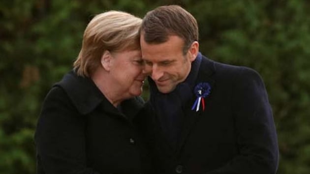 Fransa Cumhurbakan Macron ile Almanya Babakan Merkel Rethondes'te bir araya geldi