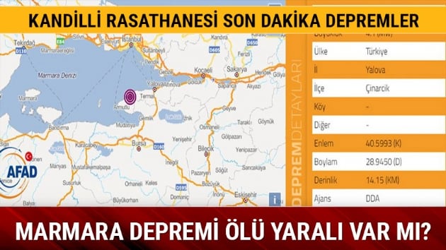 Marmara Yalova merkezli deprem ka iddetinde oldu