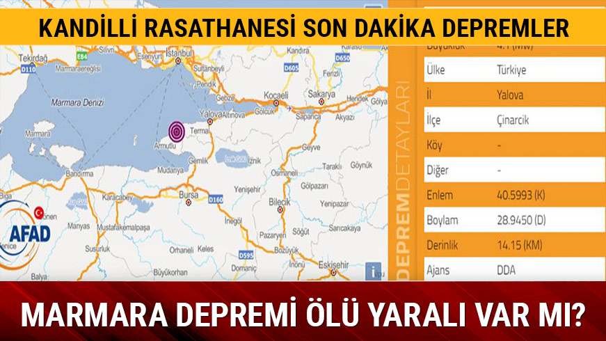 Marmara Yalova merkezli deprem ka iddetinde oldu