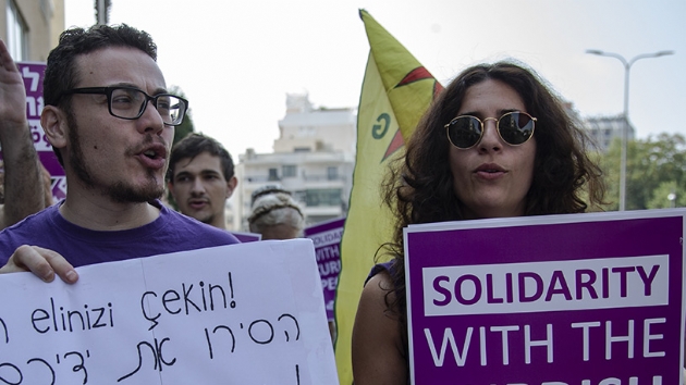 Terr yandalar srail'de sokaa indi! Tel Aviv'de terr rgt YPG/PKK'ya destek eylemi