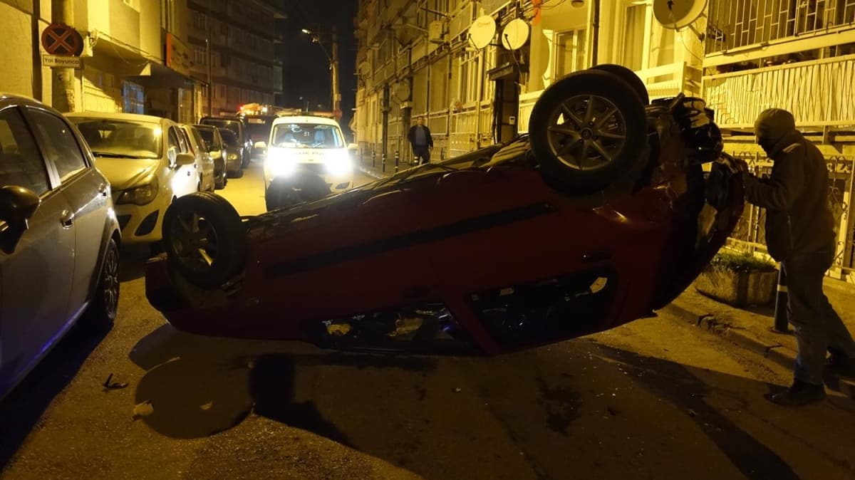 Bursa'da alkoll src takla atan otomobilden yara almadan kurtuldu