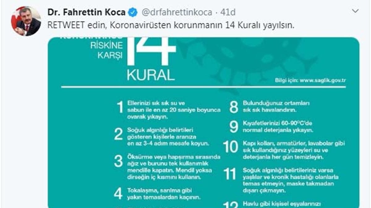 Koronavirse kar '14 kural' paylam 
