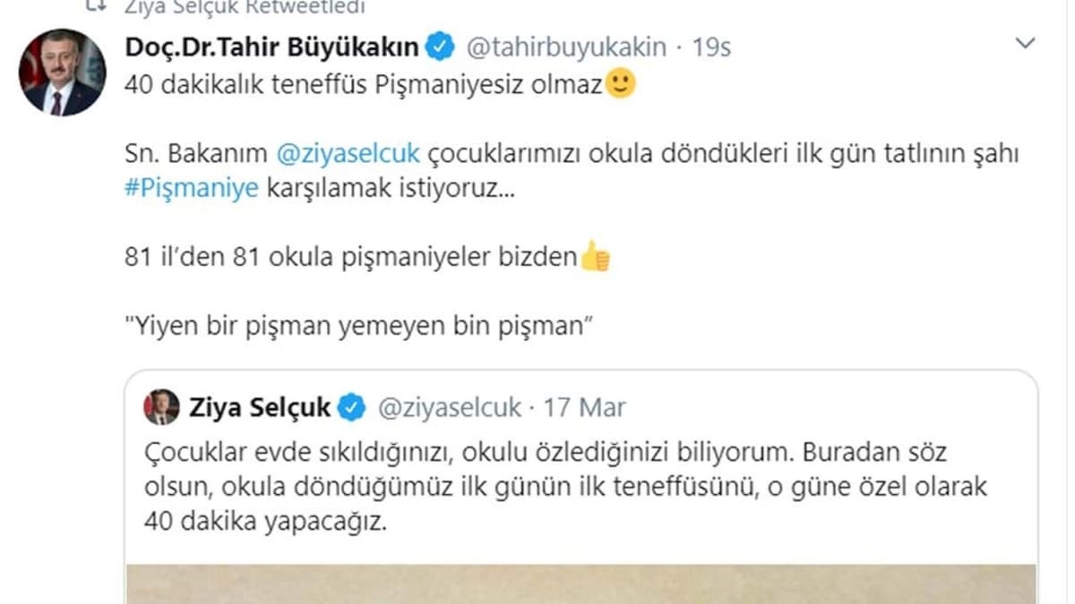 Bakan Seluk'un 40 dakikalk teneffs mjdesine destek yad: Kahramanmara'tan dondurma Kocaeli'nden pimaniye 