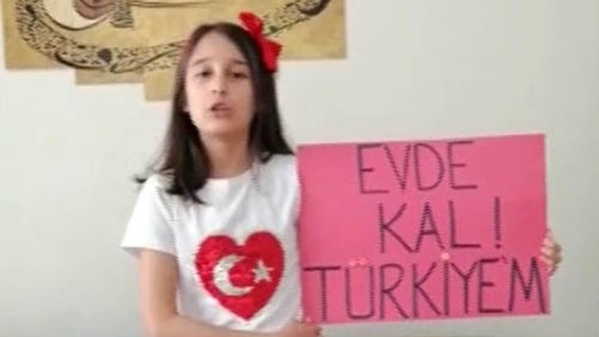 Miniklerden 'Evde kal Trkiye' mesaj 