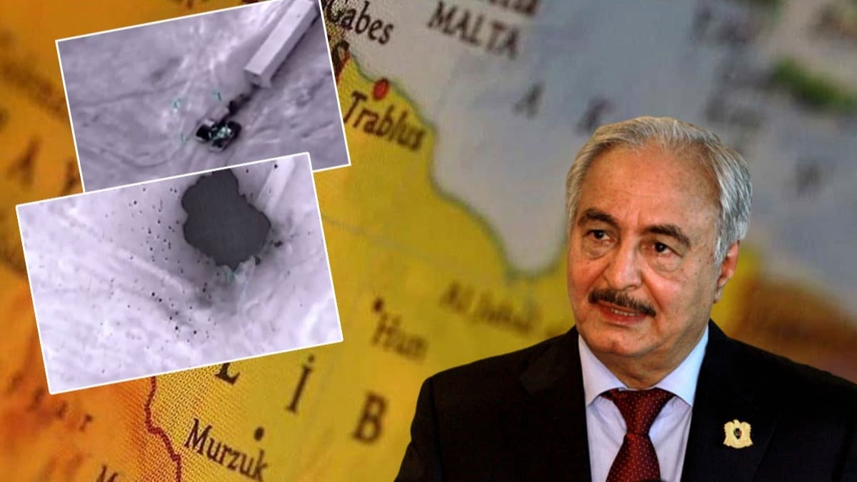 Saniye saniye grntlendi! Darbeci Hafter'in konvoyu byle imha edildi