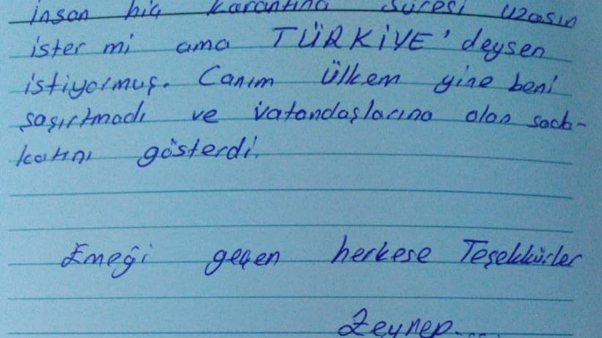 Karantina sresini tamamlayan vatandalardan duygusal mektuplar 