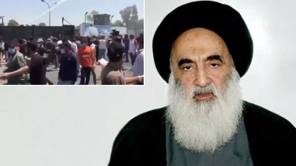 Irak'ta iilerin dini lideriAli es-Sistani'ye hakaret ieren karikatr Badat'ta protesto edildi 