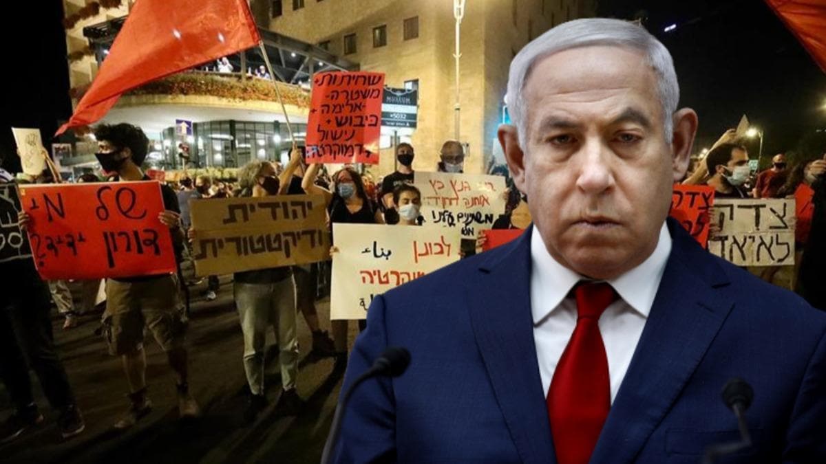srailliler Netanyahu'yu byle protesto etti: Su babakan evine dn!