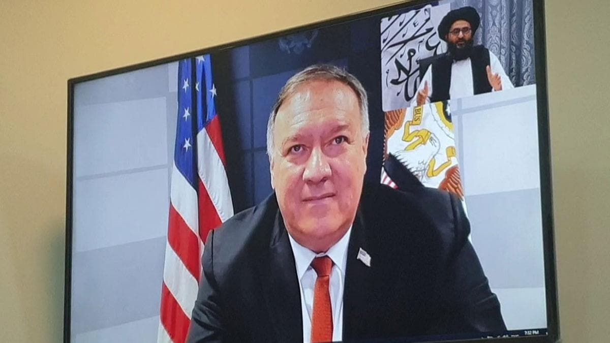 Taliban liderlerinden Beradar ile ABD Dileri Bakan Pompeo video konferans yoluyla grt 