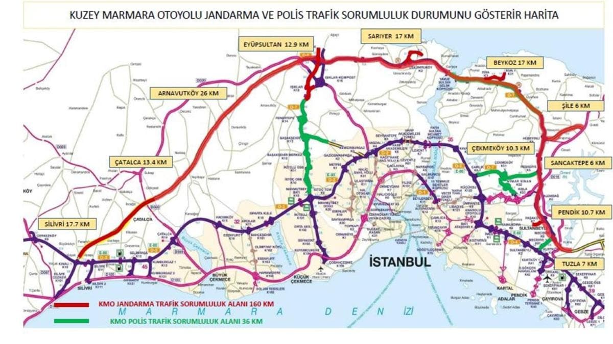 163 km'lik Kuzey Marmara Otoyolu'nun sorumluluu stanbul l Jandarma Komutanlna geti
