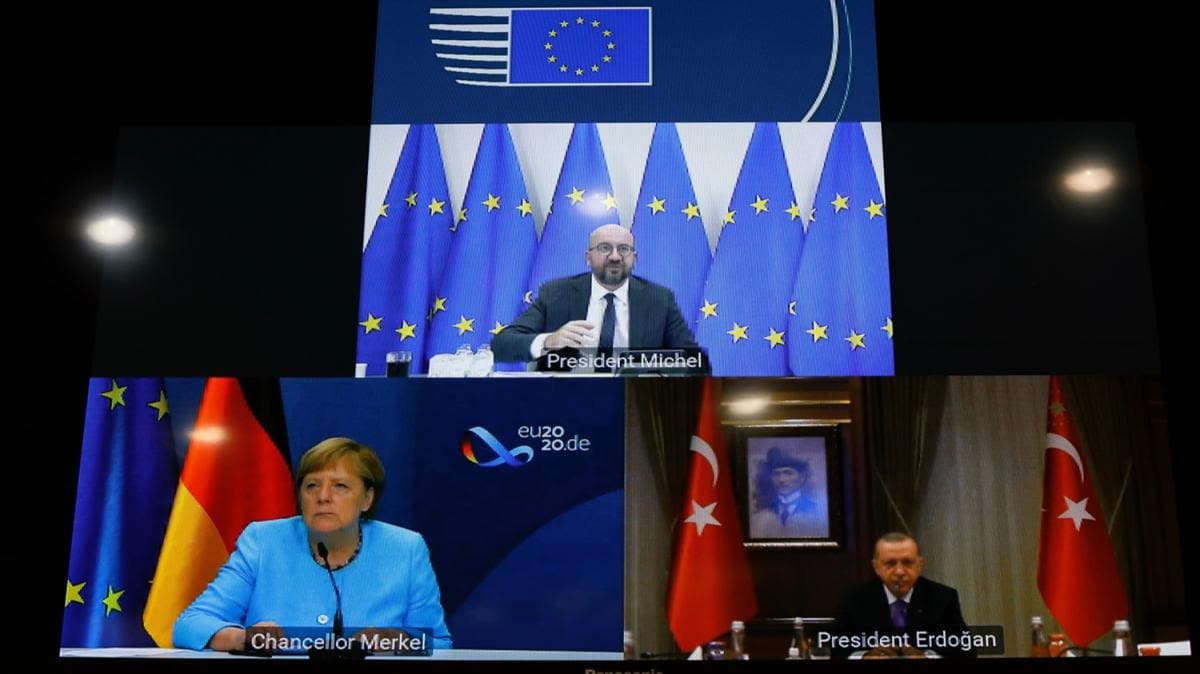 Bakan Erdoan, Almanya Babakan Angela Merkel ve Avrupa Birlii Konseyi Bakan Charles Michel ile grt