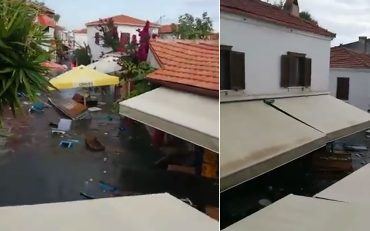 �zmir'deki deprem sonras� deniz suyu ta�t�! Sokaklar su alt�nda kald�