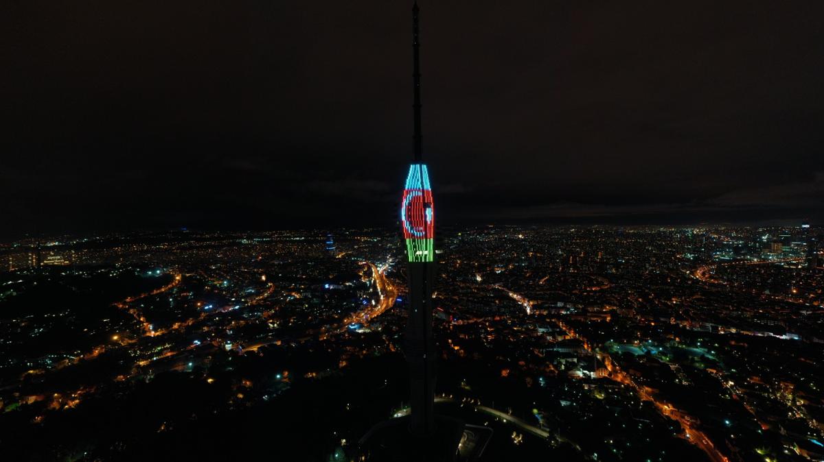 amlca Kulesi'ne Trkiye ve Azerbaycan bayraklar yanstld