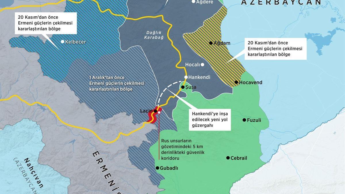 Ermenistan, 3 ili Azerbaycan'a iade edecek! te blgede ekillenen Karaba haritas
