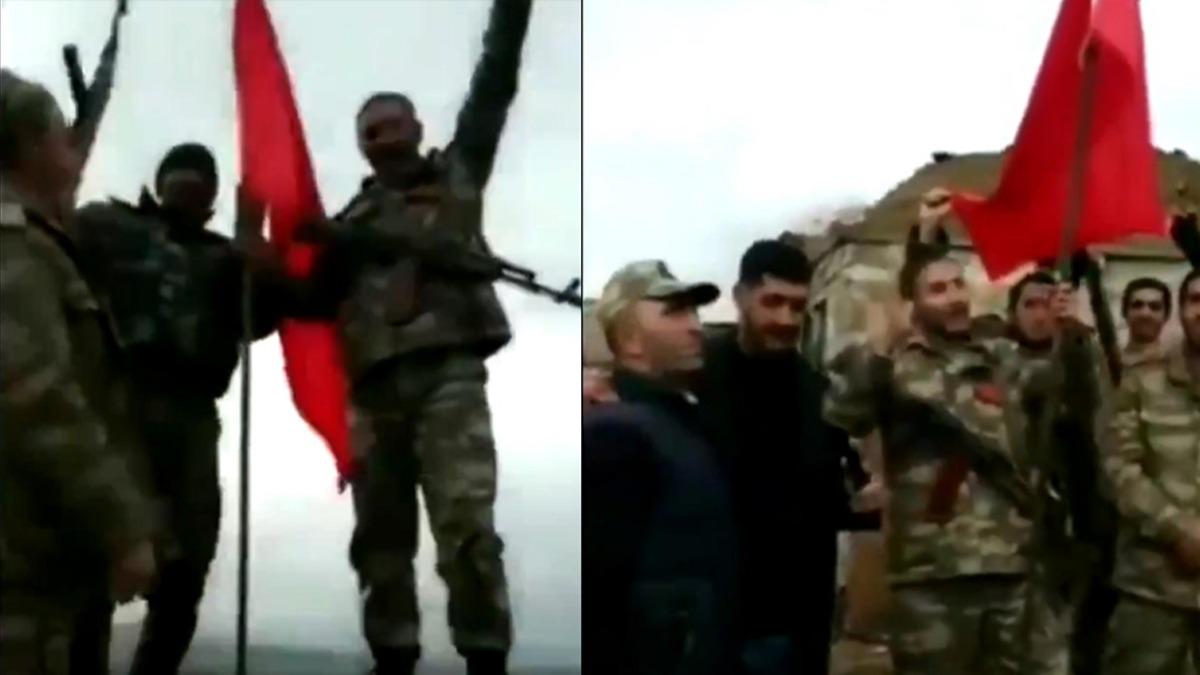 Azerbaycan askerleri Karaba'a Trk bayra dikti