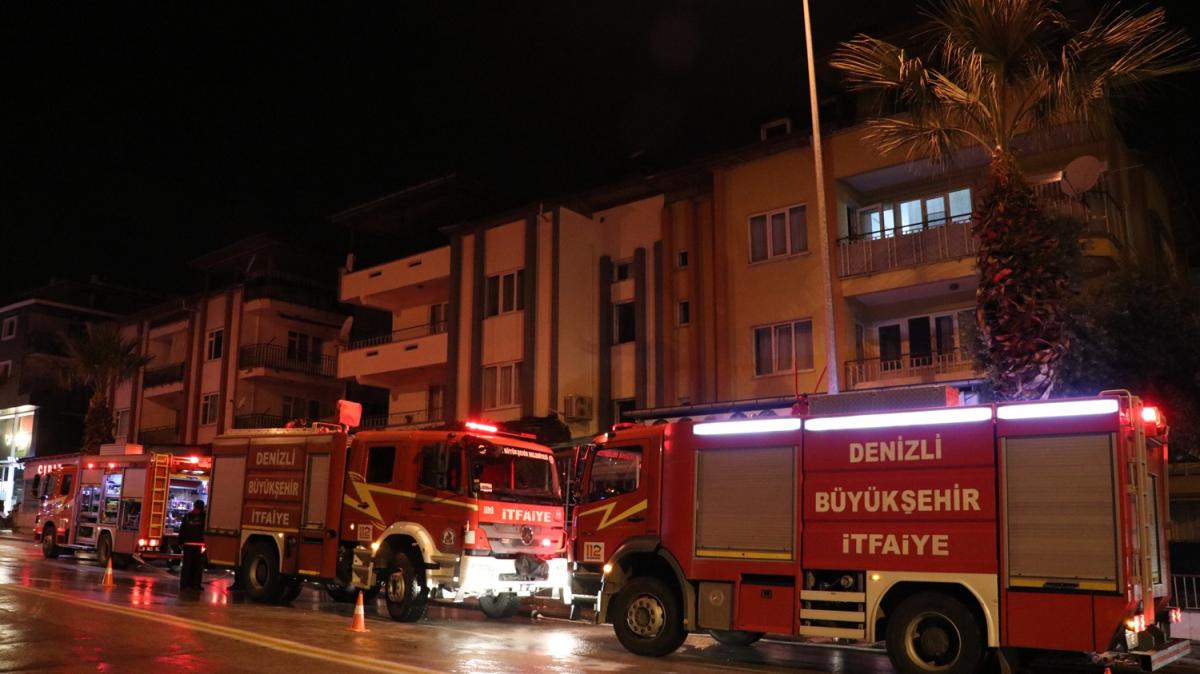 Denizli'de bir apartmanda yangn kt