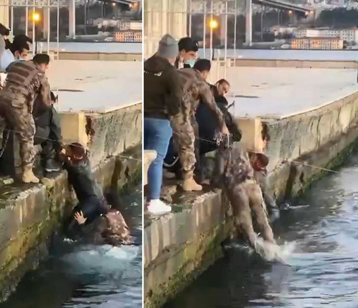 Ortak�y Sahili'nde �zel harekat polisi denize atlay�p turisti kurtard�