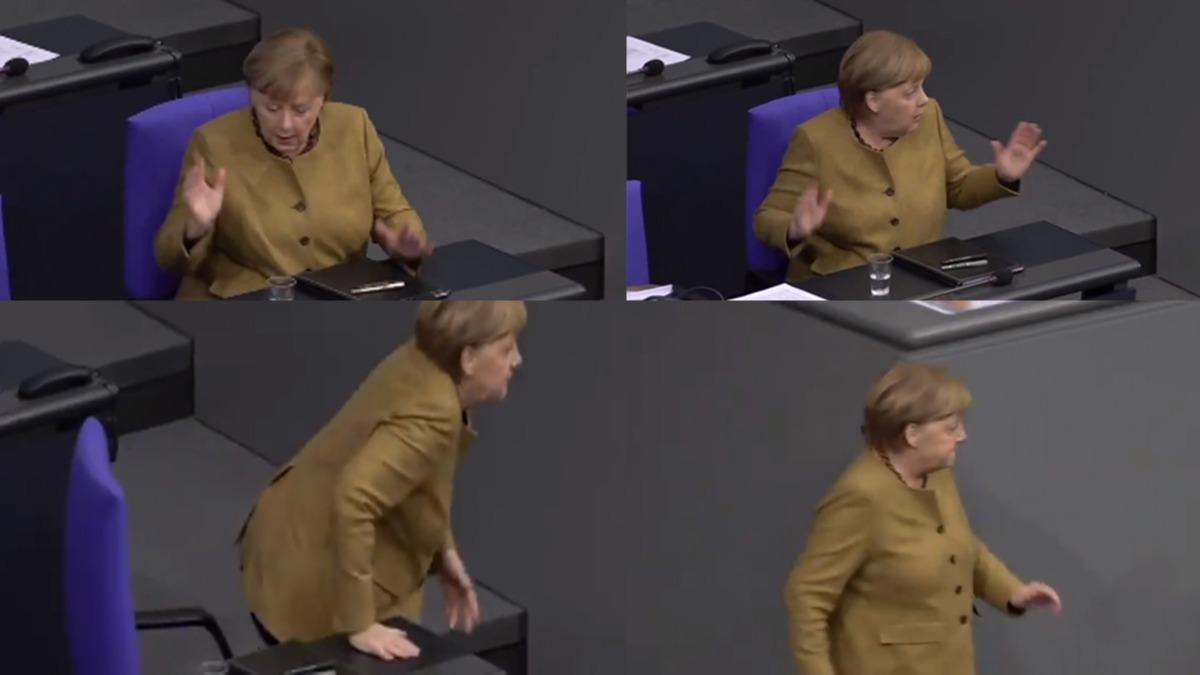 Yerinden frlad! Merkel'in maske panii byle grntlendi