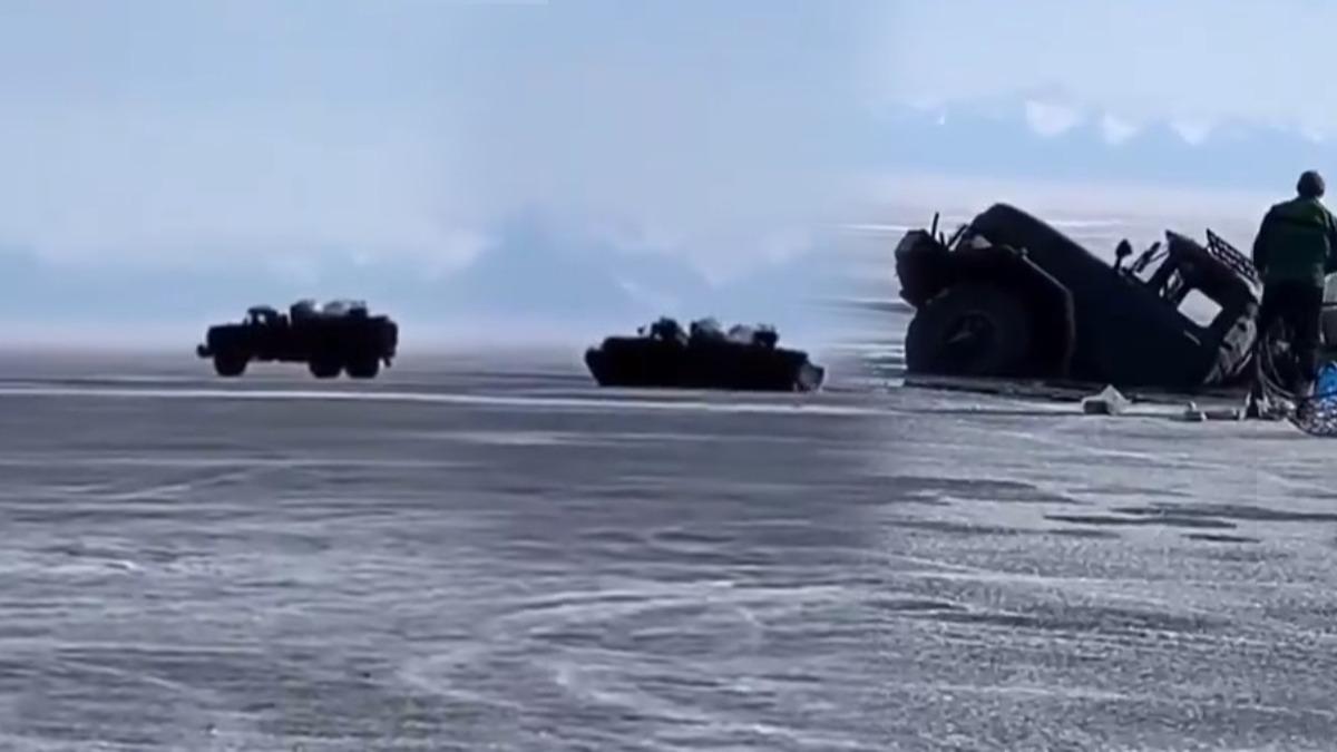 Rus askeri arac suya gmld! te saniye saniye o anlar...