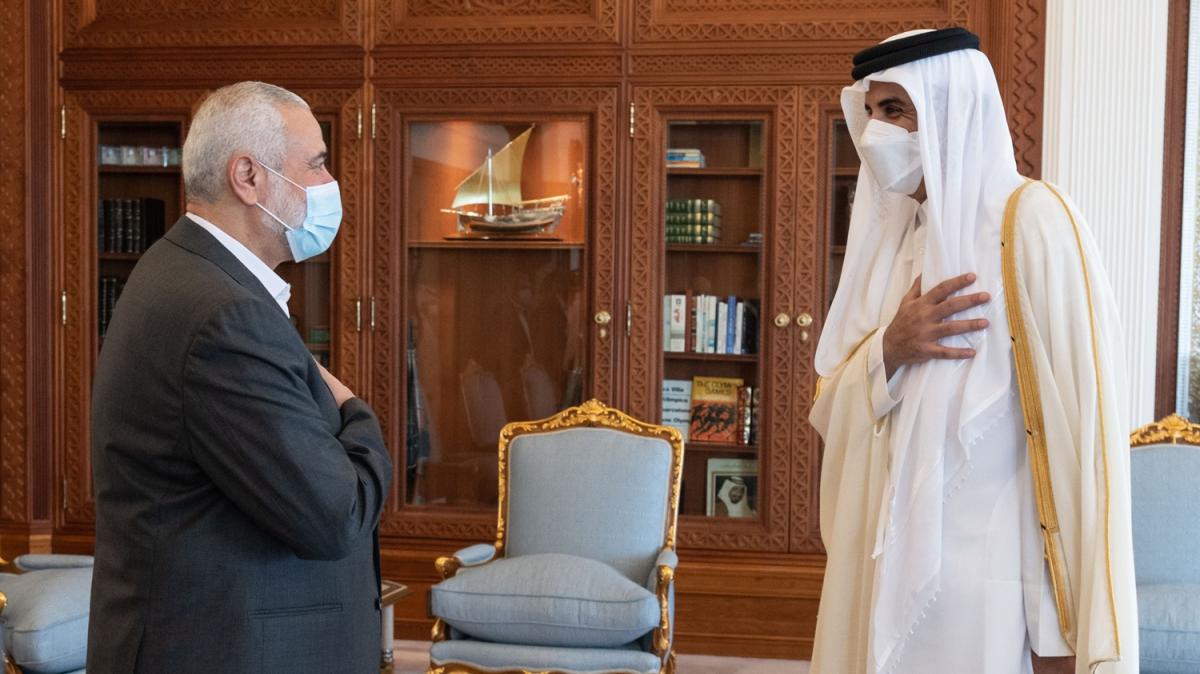 Katar Emiri, Doha'da Hamas lideri Heniyye ile Gazze'nin yeniden imarn grt