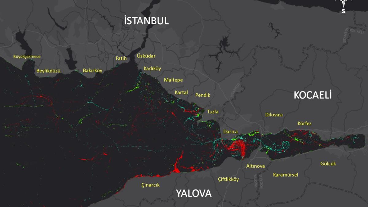 Marmara Denizi'ndeki msilajn younluk haritas karld