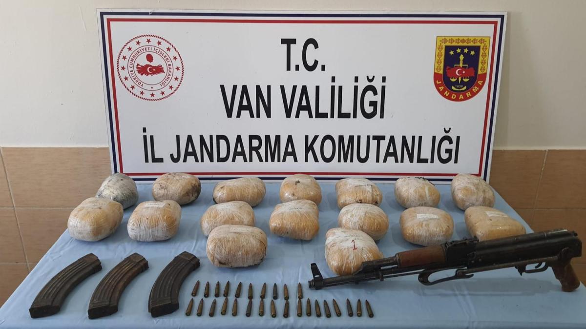 Van'da jandarma ekiplerince PKK'ya ait uyuturucu ve silah yakaland