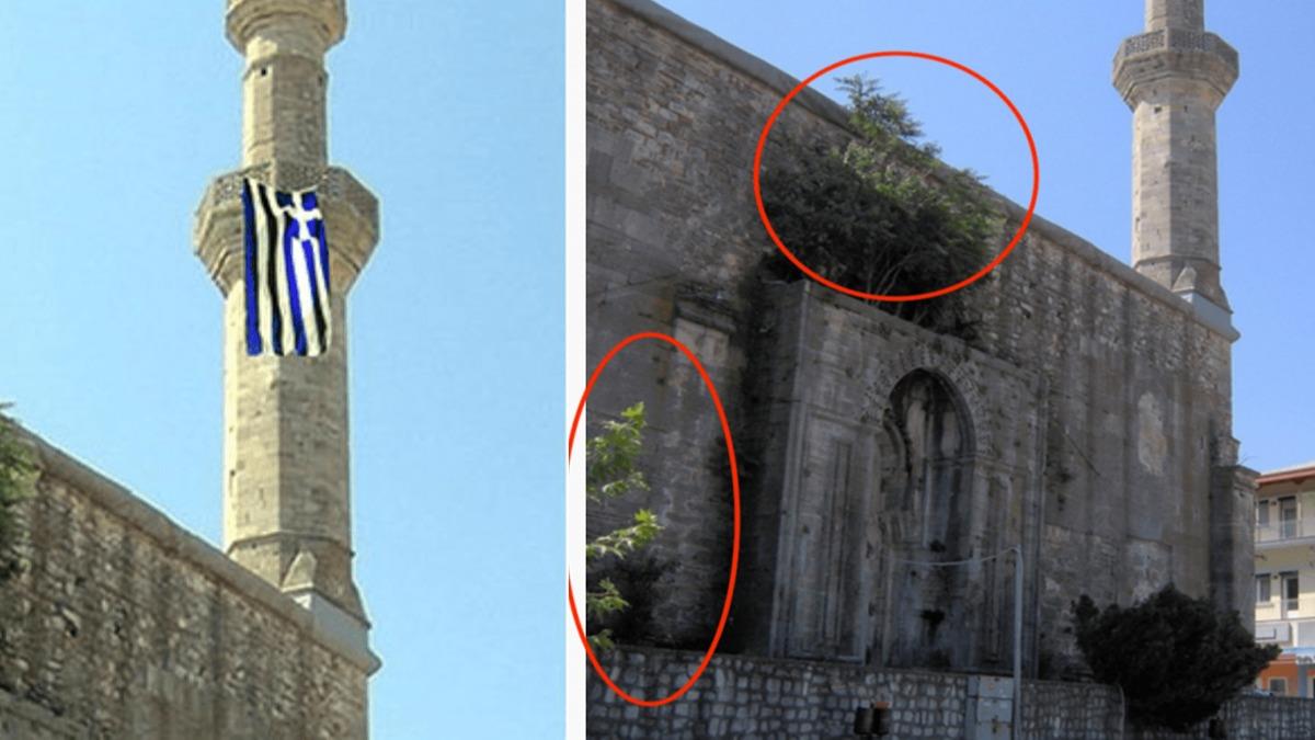 'Tarihi caminin minaresine Yunan bayra astlar' iddias
