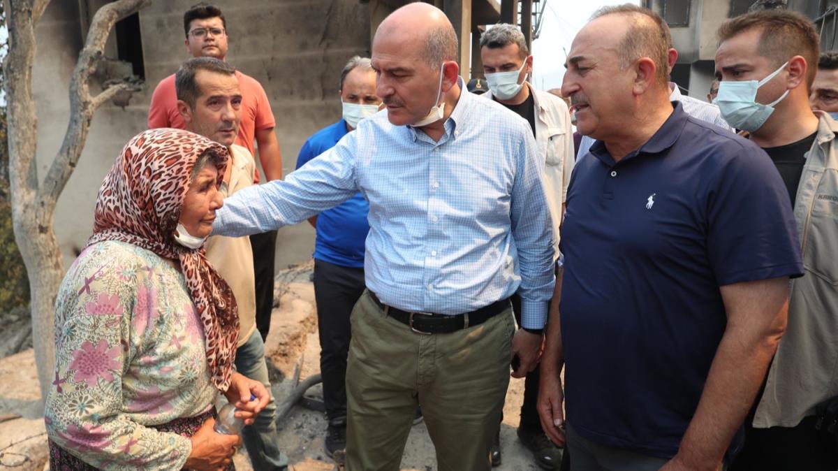ileri Bakan Soylu, Mula'da orman yangn blgesinde incelemelerini srdrd