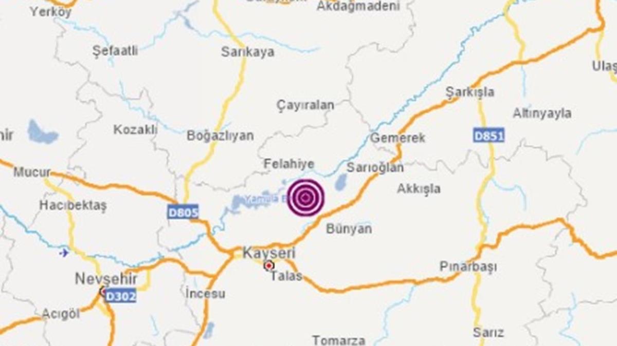 Kayseri'de 4.1 byklnde bir deprem meydana geldi