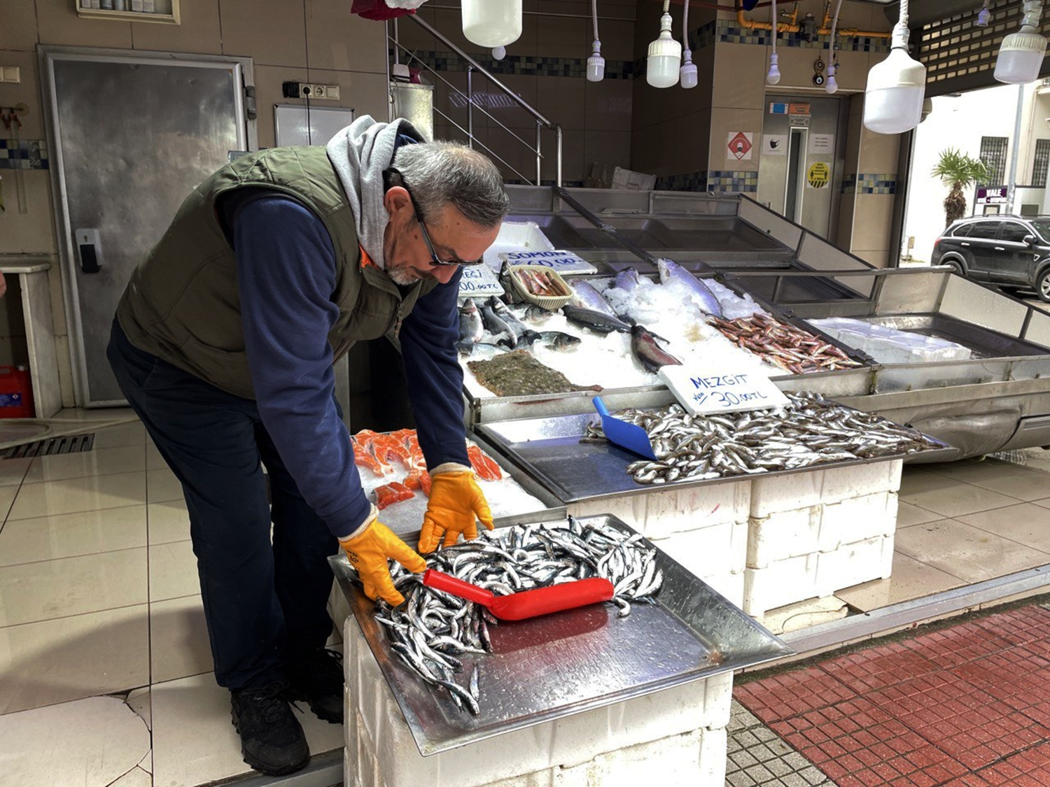 A�lara tak�lan az miktardaki hamsi, tezgahlarda 60 liradan sat��a sunuluyor