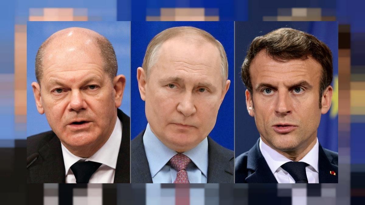 Almanya Babakan Scholz ve Fransa Cumhurbakan Macron, Rusya Devlet Bakan Putin ile grt