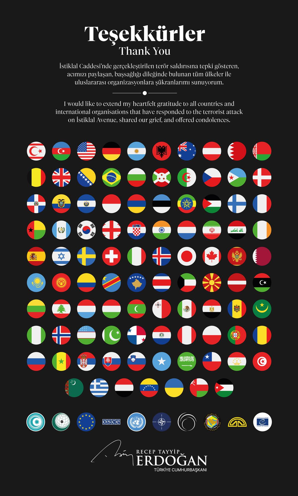 Cumhurba�kan� Erdo�an'dan taziye mesajlar�na te�ekk�r payla��m�