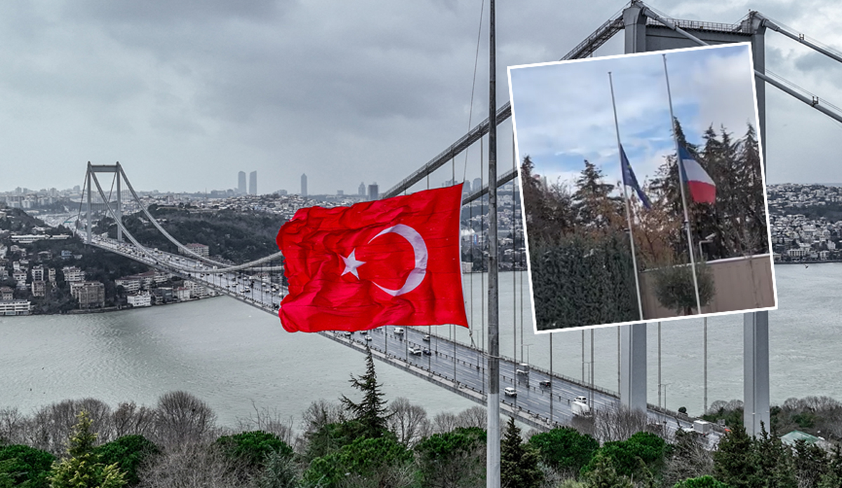 Deprem nedeniyle bayraklar�n� yar�ya indirdiler!