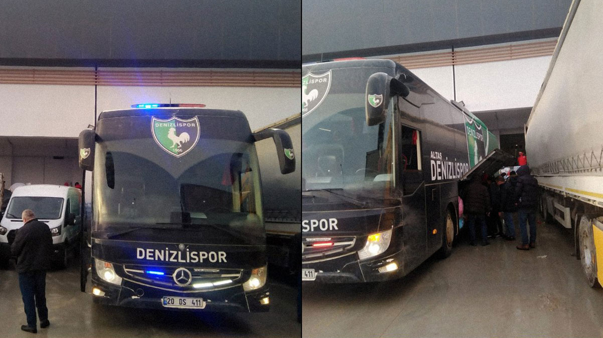 Denizlispor'un tak�m otob�s�, depremzedeleri Denizli'ye getiriyor