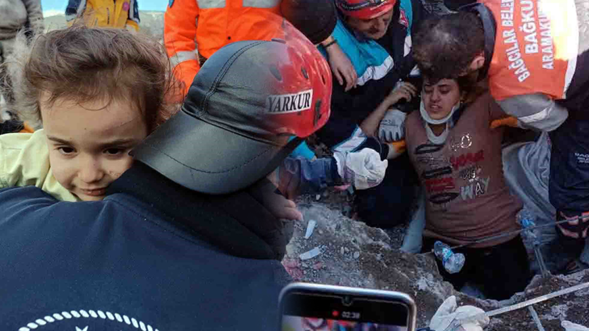 Enkaz alt�ndaki anne ile k�z� papa�an sayesinde kurtuldu