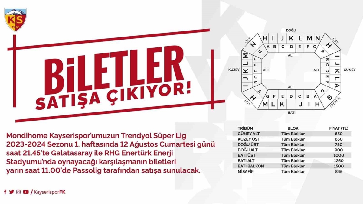 Kayserispor-Galatasaray mann biletleri sata kyor!